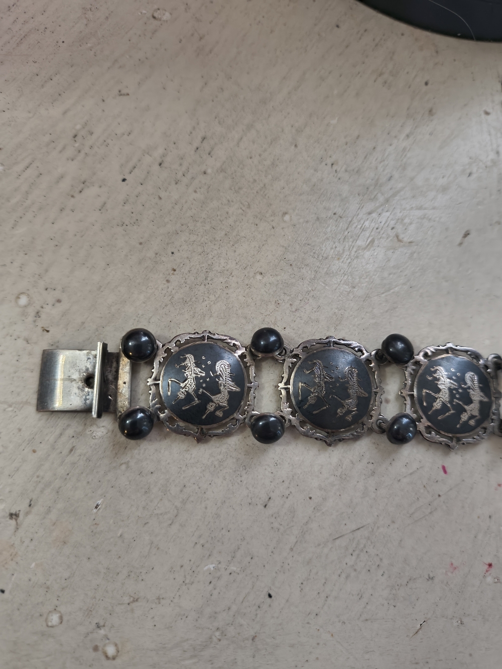 Vintage Siam Sterling Silver Niello Panel Bracelet SB Maker Mark Thai Dancers - Picture 3 of 9